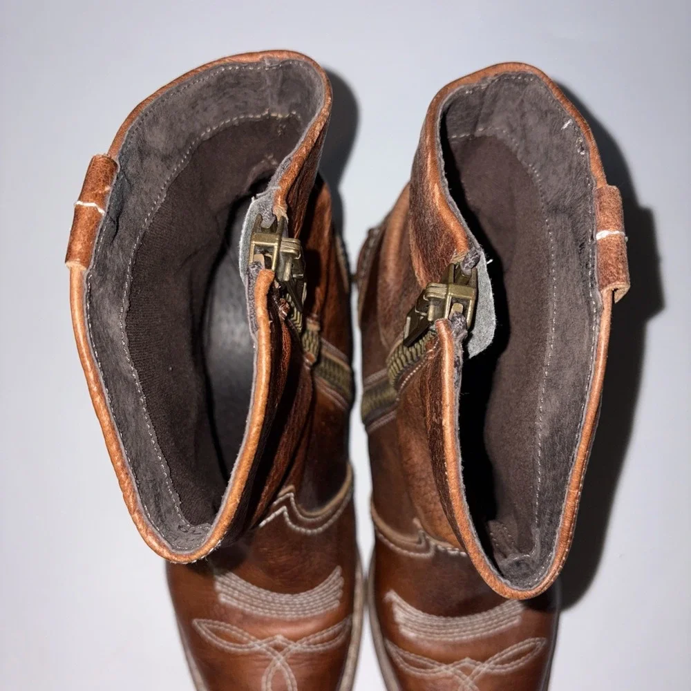 Sundance Etta ~ Brown Leather Jo Western Festival Booties Boots Zip ~ Size 39